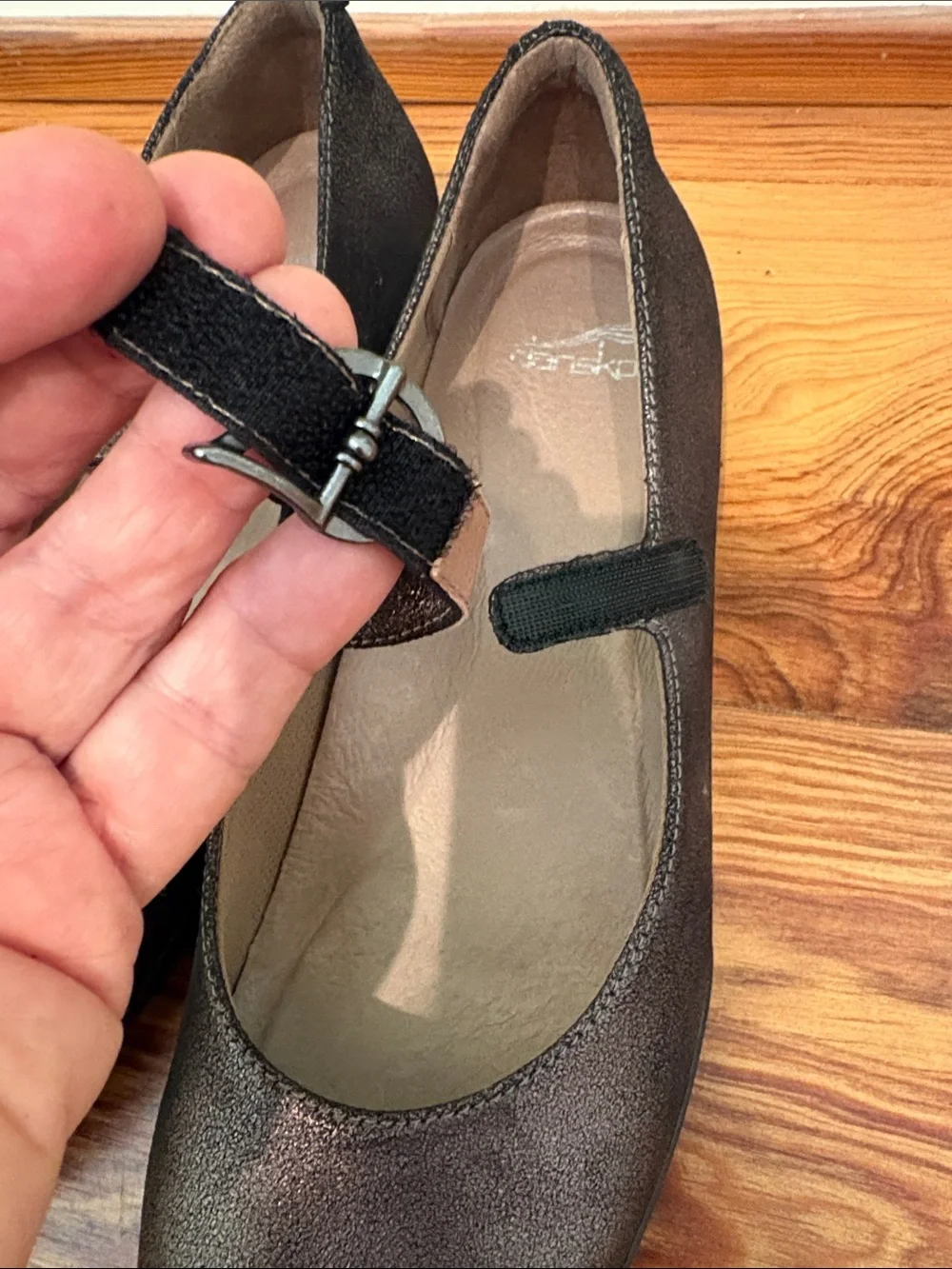 Dansko Metallic Brown Mary Jane Flats with Velcro Buckle Strap